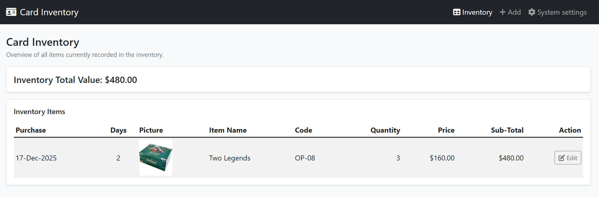 Card Inventory Preview